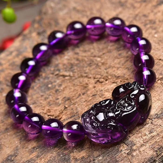 Natural Purple Amethyst Quartz Bracelet 10mm 8mm 9mm Round Beads Pi Xiu Shape Bracelet Women Men Crystal Fashion Hot AAAAA
