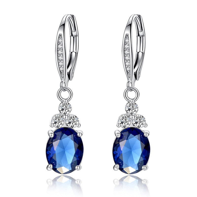 Cellacity Silver 925 Jewelry Oval Gemstones Water Drop Shaped Earrings for Women Emerald Sapphire Zircon Engagement Ear drops blue