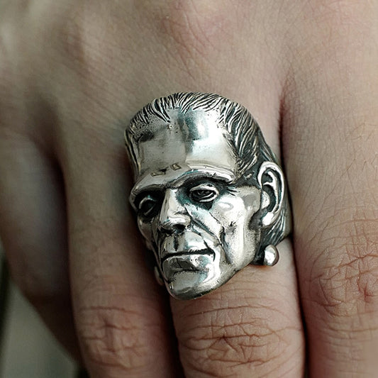EYHIMD Science Fiction Victor Frankenstein Rings Punk Horror Scientist Stainless Steel Skull Ring Men's Biker Jewelry 14