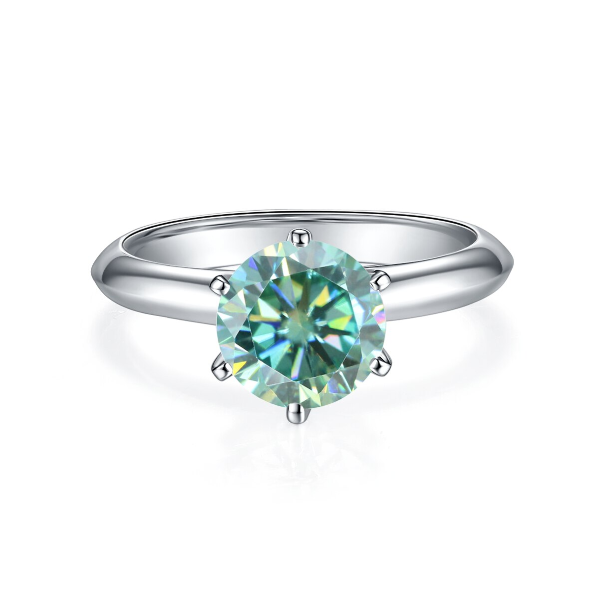 Gem&#39;s Ballet Green Moissanite Ring 1ct 2ct 3ct Round 925 Sterling Silver Solitaire Engagement Rings For Women Anniversary gift