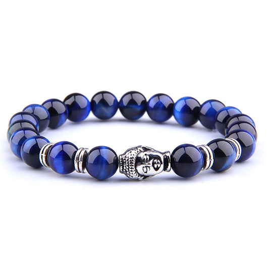 Women Men Handmade Jewelry Prayer Buddha Head Natural Stone Beads Lazuli Tiger Eye Beaded Charm Bracelet