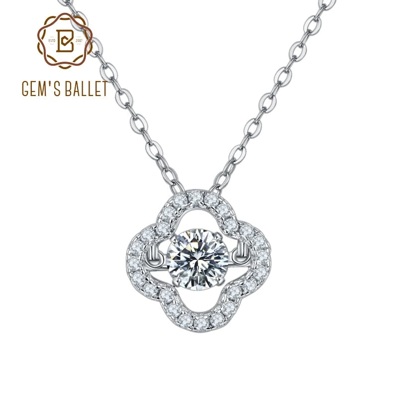 GEM&#39;S BALLET 925 Sterling Silver Clover Pendant Necklace 0.5Ct Women&#39;s Round Moissanite Jewelry 5.0mm D Color Moissanite Diamond