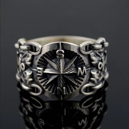 Men&#39;s Fashion 316L Stainless Steel Viking Rings for Vintage Northern Europe Style Pirate Compass Rings Male Jewelry