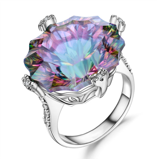 GEM'S BALLET Luxury Natural Rainbow Mystic Quartz Cocktail Ring 925 Sterling Silver Irregular Gemstone Rings Jewelry for Women