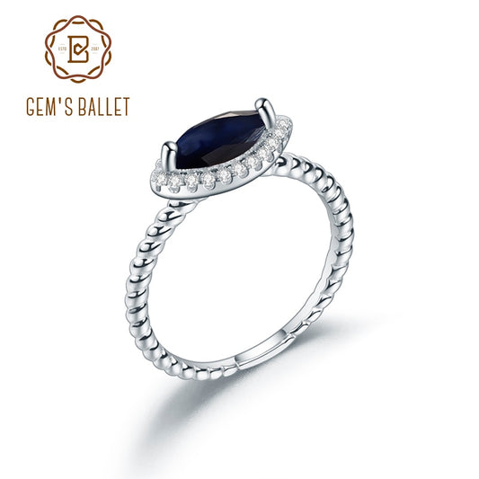 GEM&#39;S BALLET Natural Sapphire Topaz Amethyst Gemstones Ring Jewelry Classic 925 Sterling Silver Marquise halo Rings For Women