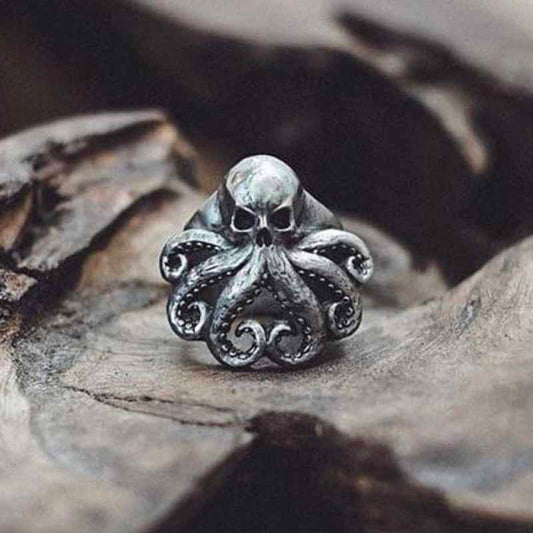 EYHIMD Cool Mens Octopus Skull Ring 316L Stainless Steel Jewelry Seaman Rings for Men Puck Biker Jewelry Gifts