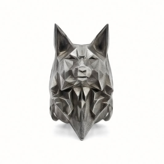 EYHIMD Simple Geometric Origami Wolf Stainless Steel Ring Men's Fashion Minimalism Animal Biker jewelry