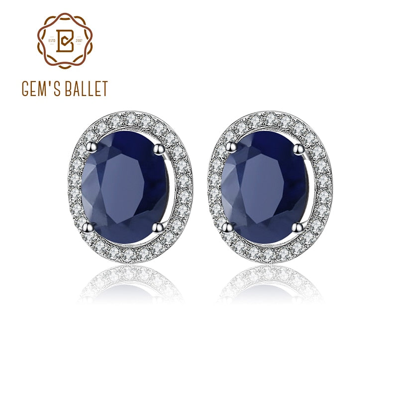 GEM&#39;S BALLET 7x9mm Natural Blue Sapphire 925 sterling silver Gemstone Stud Earrings Vintage Fine Jewelry Women Gift Fashion