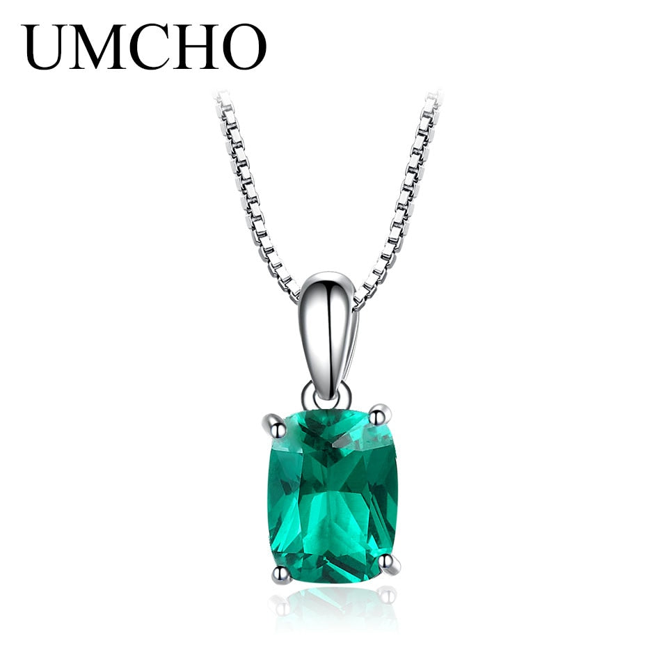 UMCHO 925 Sterling Silver Women&#39;s Necklace Pendant Rectangle Sky Blue Topaz Engagement Wedding Pendant Strap Chain