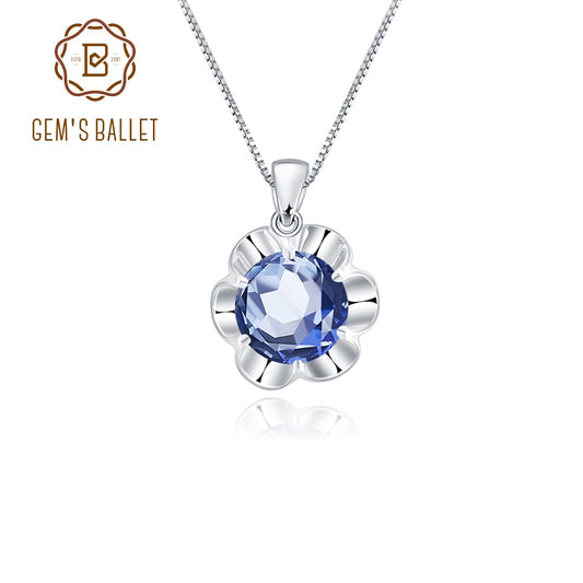 Gem&#39;s Ballet 2.73Ct Natural Iolite Blue Mystic Quartz Pendant Necklace for Women 925 Sterling Silver Flower Gemstone Jewelry