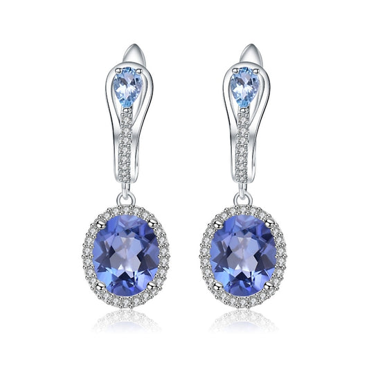 Gem&#39;s Ballet Fashion Natural Sky Blue Topaz Iolite Blue Mystic Quartz Drop Earrings 925 Sterling Silver Earrings For Women Fine Default Title
