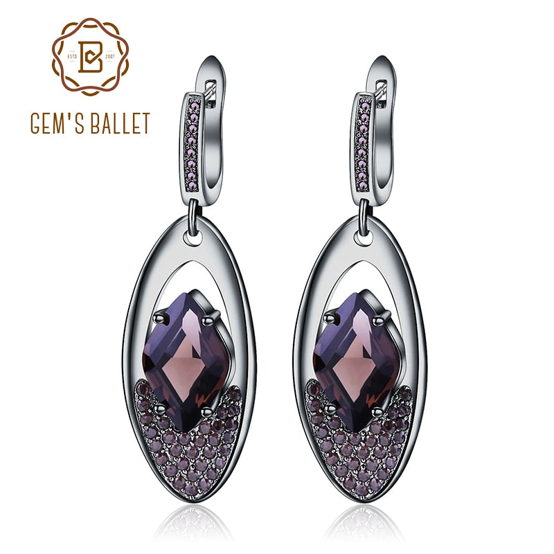 GEM'S BALLET New Natural Smoky Quartz Gemstone Earrings 925 Sterling Sliver Vintage Gothic Drop Earrings For Women Fine Jewelry