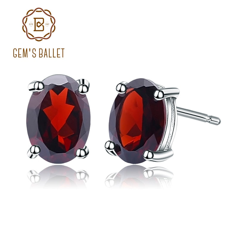 Gem&#39;s Ballet 5*7mm 2.00Ct Oval Natural Red Garnet Gemstone Stud Earrings 585 14K 10K 18K Gold 925 Silver Jewelry for Women