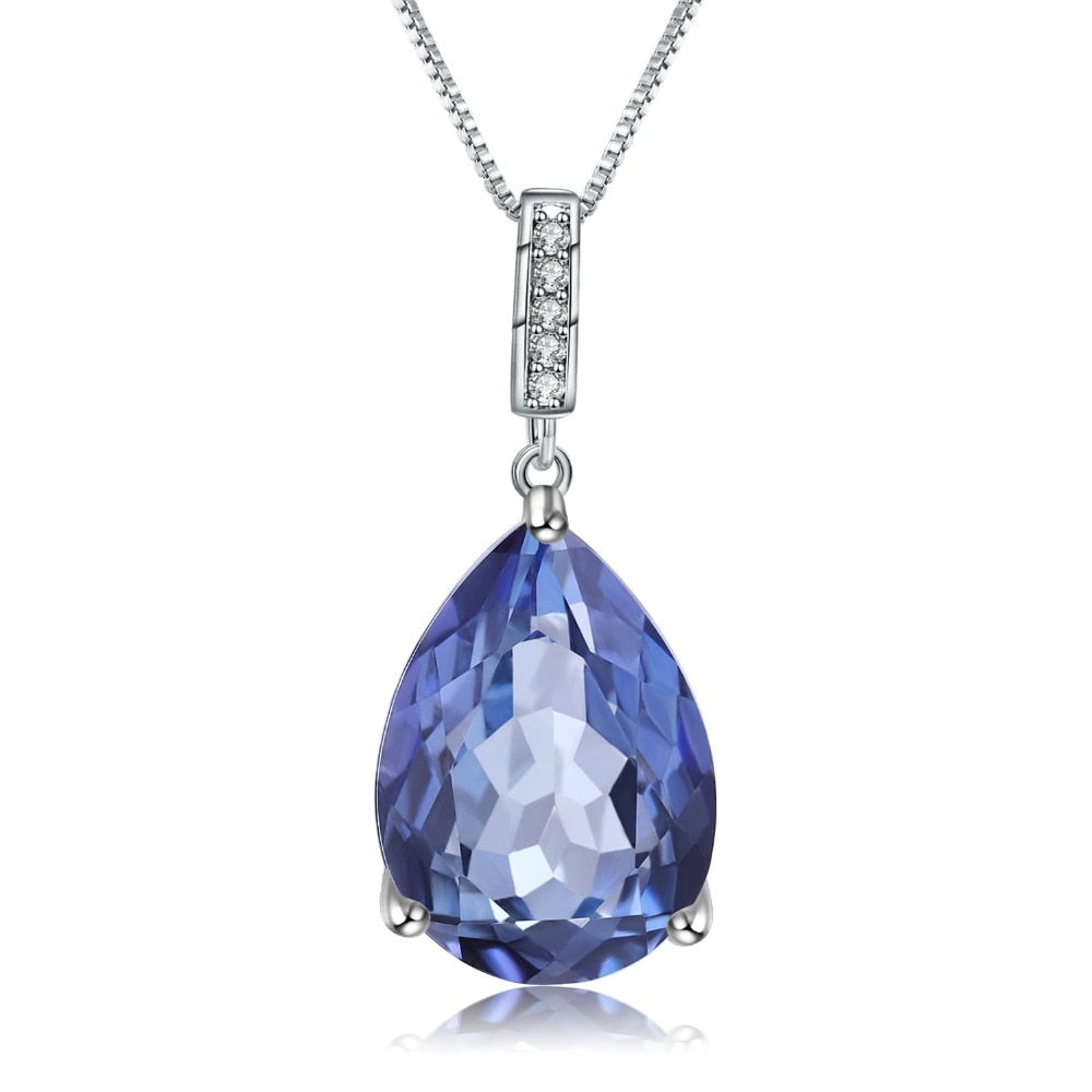 GEM&#39;S BALLET 10.68Ct Natural Iolite Blue Mystic Quartz Water Drop Pendant Necklace 925 Sterling Silver Fine Jewelry for Women Default Title