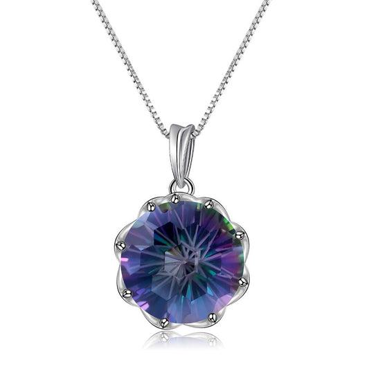 GEM&#39;S BALLET 9.64Ct Natural Rainbow Mystic Quartz Round Gemstone Pendant Necklace For Women 925 Sterling Silver Fine Jewelry New Default Title