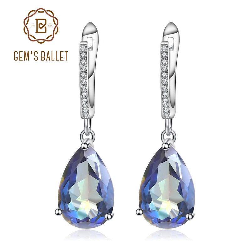 GEM&#39;S BALLET 10.44Ct Natural Rainbow Mystic Quartz Gemstone Earrings 925 Sterling Silver Drop For Women Fine Jewelry