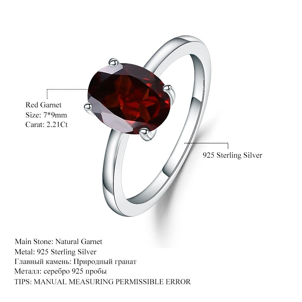 Gem's Ballet Romantic 2.21Ct Oval Natural Red Garnet Gemstone Rings For Women Engagement Genuine 925 Sterling Silver Ring Fine