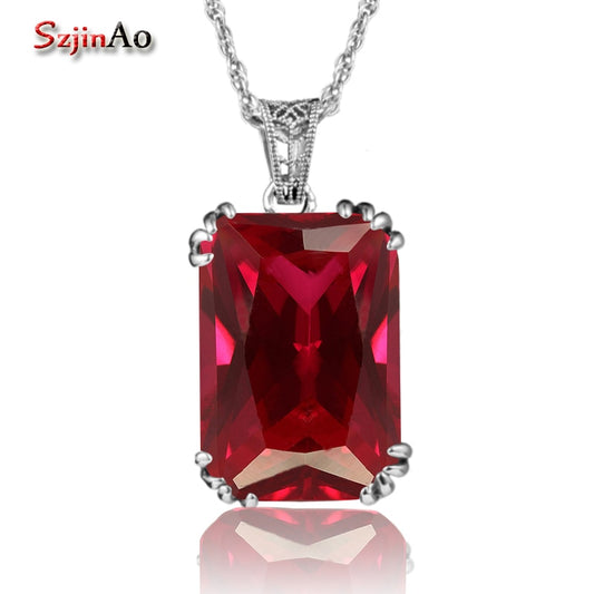 Szjinao Handmade Fashion Women Pendant Vintage Style Crown Red Ruby Jewelry 925 Sterling Silver Necklaces &amp; Pendants Choker Default Title