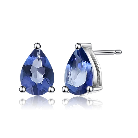 Gem&#39;s Ballet 925 Sterling Silver Jewelry For Women 4*6mm Natural Pear Shape Iolite Blue Mystic Quartz Gemstone Stud Earrings Default Title