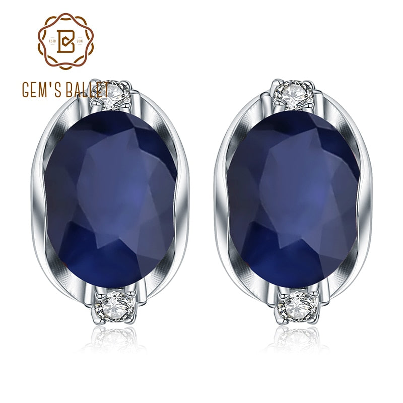 GEM&#39;S BALLET 925 Sterling Silver Stud Earrings 6.48Ct Natural Blue Sapphire Earrings For Women Engagement Jewelry New Brand