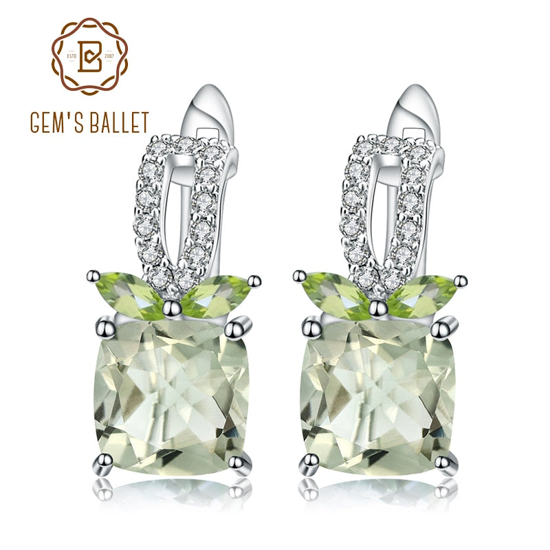 GEM&#39;S BALLET 4.16Ct Natural Green Amethyst Gemstone Earrings 925 Sterling Silver Stud Earrings for Women Wedding Fine Jewelry Default Title