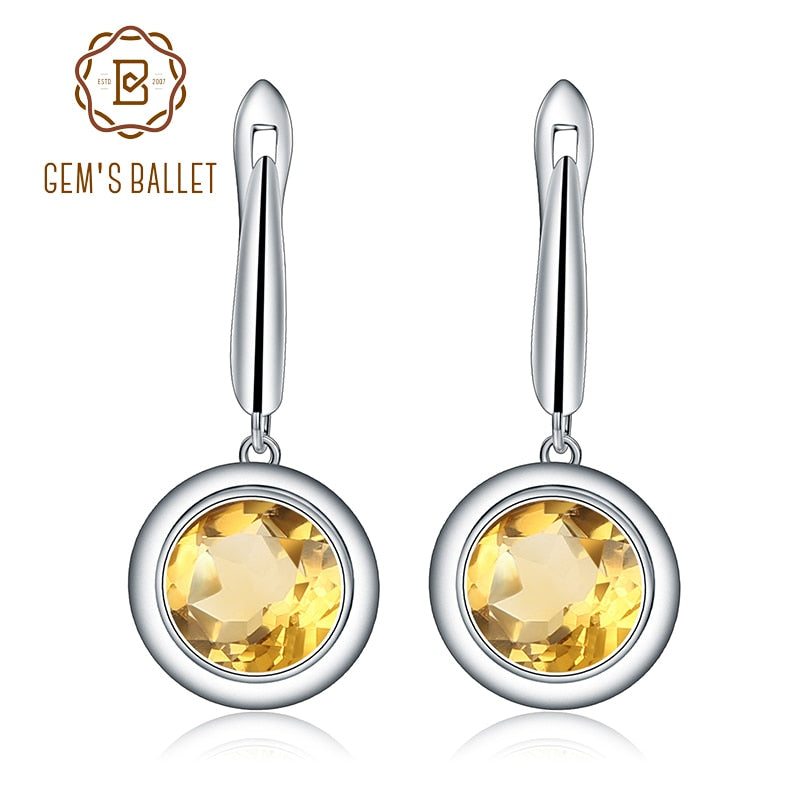 GEM&#39;S BALLET 925 Sterling Silver Earrings 4.02Ct Natural Yellow Citrine Drop Earrings For Women Bijoux Brincos Fine Jewelry