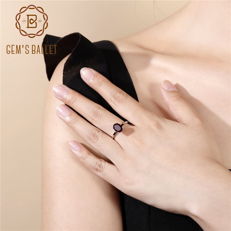 Gem's Ballet Romantic 2.21Ct Oval Natural Red Garnet Gemstone Rings For Women Engagement Genuine 925 Sterling Silver Ring Fine