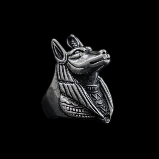 EYHIMD Egypt Mythology Death Anubis Stainless Steel Ring Egyptian Jackal God Underworld Gatekeeper Biker Rings Rock Jewelry