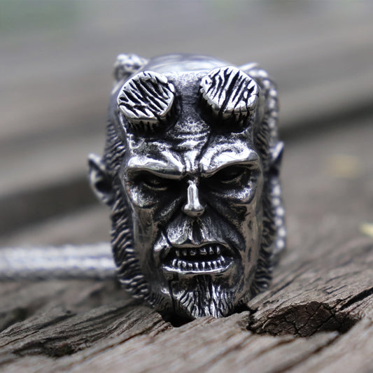 Mens Heavy Hellboy Devil 316L Stainless Steel Pendant Necklace Punk Rock Biker Jewelry