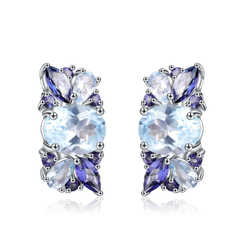 GEM&#39;S BALLET Natural Sky Blue Topaz Mystic Quartz Flower Stud Earrings 100% 925 Sterling Silver Earrings For Women Fine Jewelry Default Title
