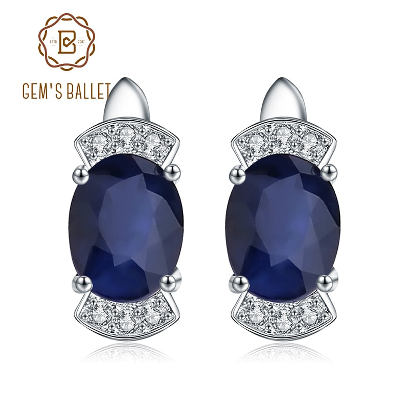 GEM&#39;S BALLET 925 Sterling Silver Stud Earrings 2.02Ct Natural Blue Sapphire Earrings For Women Engagement Wedding Fine Jewelry