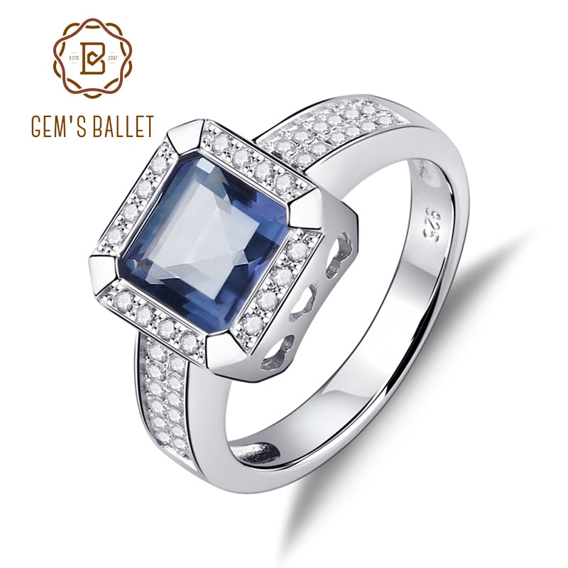 Gem&#39;s Ballet 2.2Ct Natural Iolite Blue Mystic Quartz Gemstone Vintage Rings Solid 925 Sterling Silver Fine Jewelry For Women