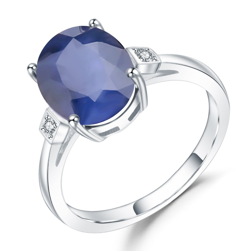 GEM&#39;S BALLET 925 Sterling Silver Simple Rings For Women Wedding 4.78Ct Oval Natural Blue Sapphire Gemstone Ring Fine Jewelry