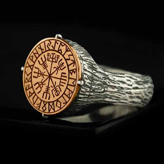 Nordic Mythological Compass Silvery Gold Viking Ring Luxury Personality Loki Anel for Men Gift Anel
