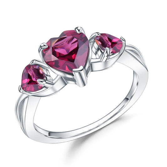 GEM&#39;S BALLET 2.06Ct Natural Rhodolite Garnet Heart Rings 100%925 Sterling Silver Gemstone Ring For Women Valentine&#39;s Day Jewelry