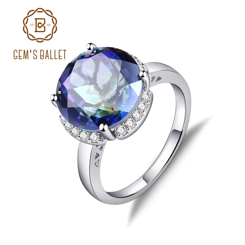 GEM&#39;S BALLET 925 Silver 585 14K 10K 18K Gold Ring 6.57Ct Natural Blueish Mystic Quartz Gemstone Engagement Rings For Women