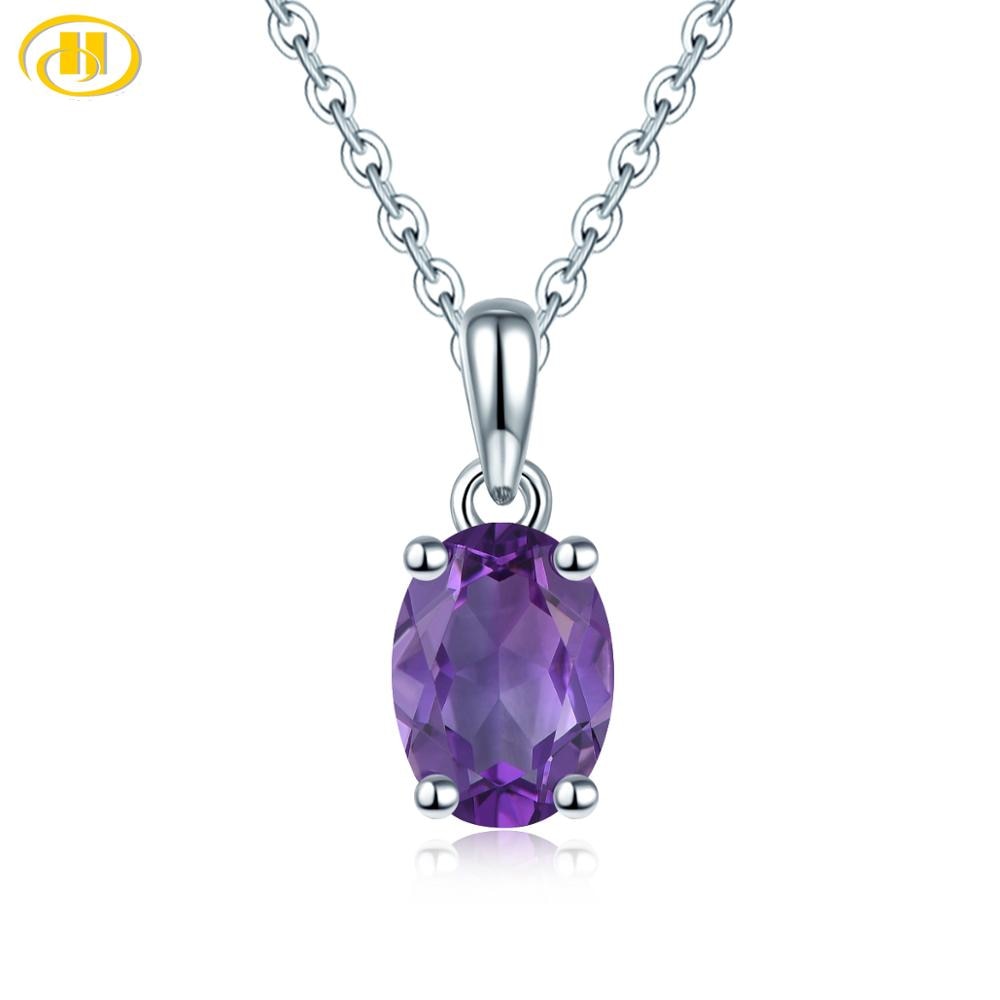 Hutang Amethyst Solid 925 Sterling Silver Pendant Real Oval 8x6mm Purple Gemstone 925 Silver Chain Fine Fashion Simple Jewelry