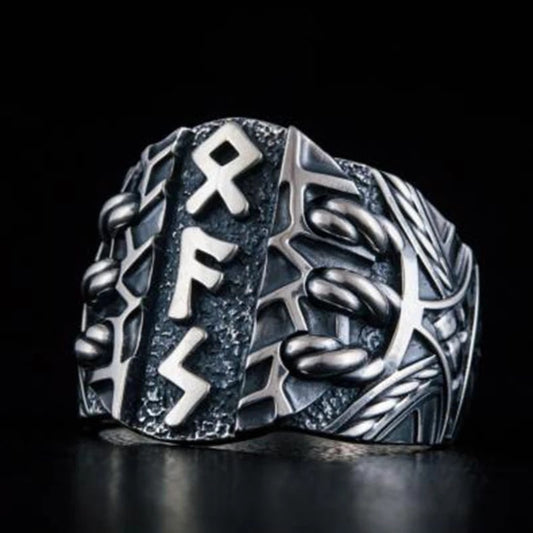 EYHIMD Viking Mens Fashion 316L Stainless Steel Ring Odin Norse Amulet Rune Jewelry Men Women Unique Biker Punk Jewelry 13