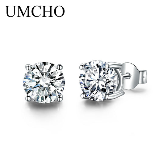 UMCHO Round Stud Earrings Genuine 925 Sterling Silver Earrings for Girlfriend Christmas Birthday Gift Fine Jewelry