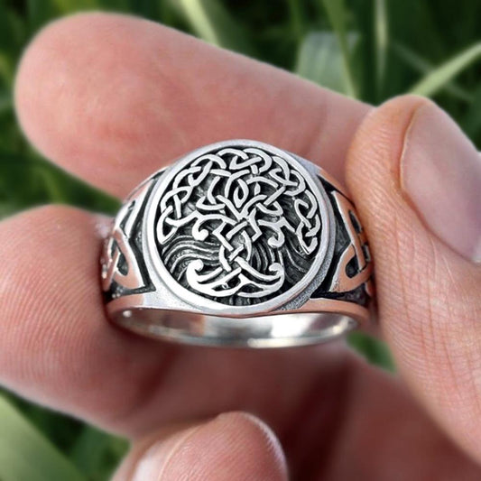 EYHIMD Viking Tree of Life Yggdrasil Celtics Knotwork Ring Men&#39;s Stainless Steel Norse Amulet Jewellery