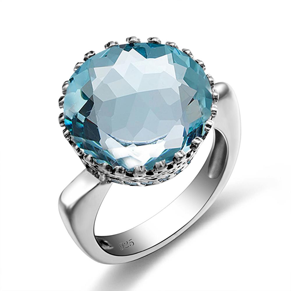 Szjinao Vintage 100% 925 Sterling Silver 15ct Round Created Aquamarine Ring For Women Famous Branded Handmade Fine Jewelery 2021