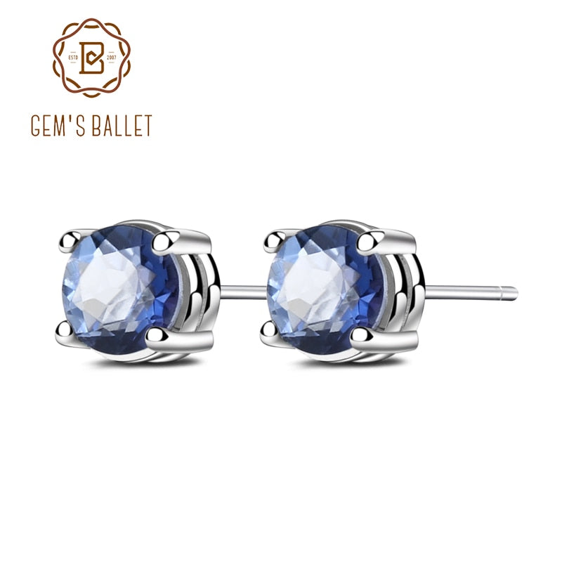 GEM&#39;S BALLET Real 925 Sterling Silver 5mm Natural Iolite Blue Mystic Quartz Gemstone Stud Earrings For Women Gift Fine Jewelry Default Title