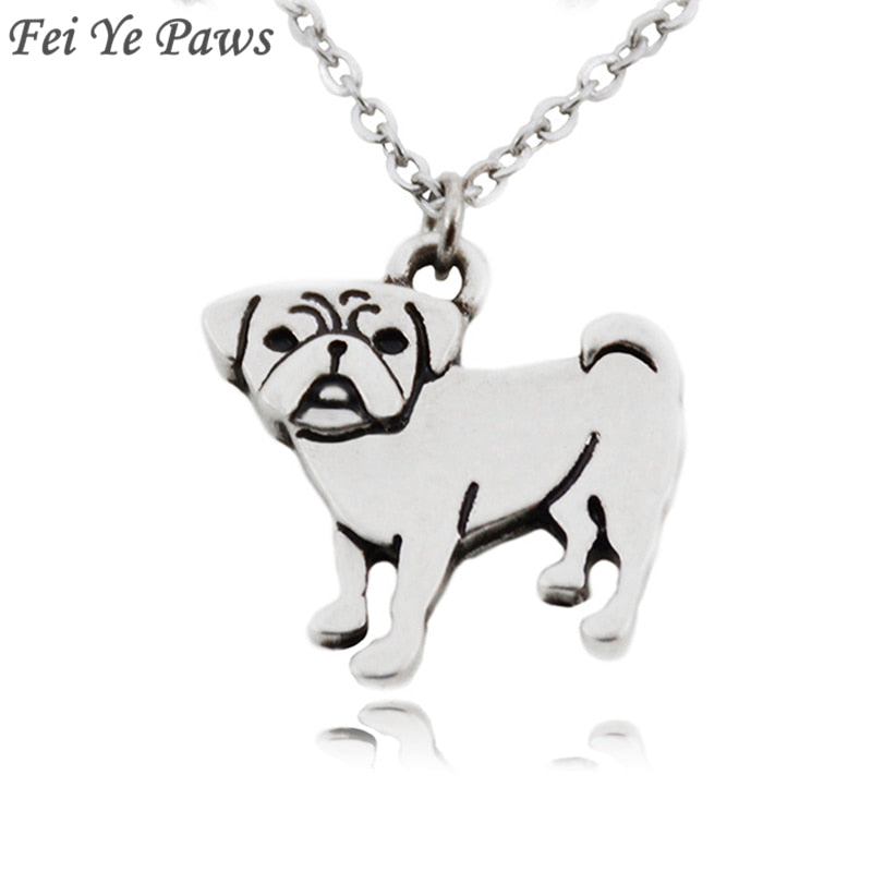 Boho Cute Cartoon Funny Pug Dog Charms Pendant Statement Necklace Collar Stainless Steel Chain Necklaces for Women Jewelry