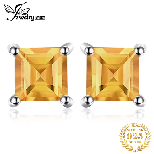 JewelryPalace Square Natural Yellow Citrine 925 Sterling Silver Stud Earrings for Women Fashion Princess Gemstone Earrings Default Title