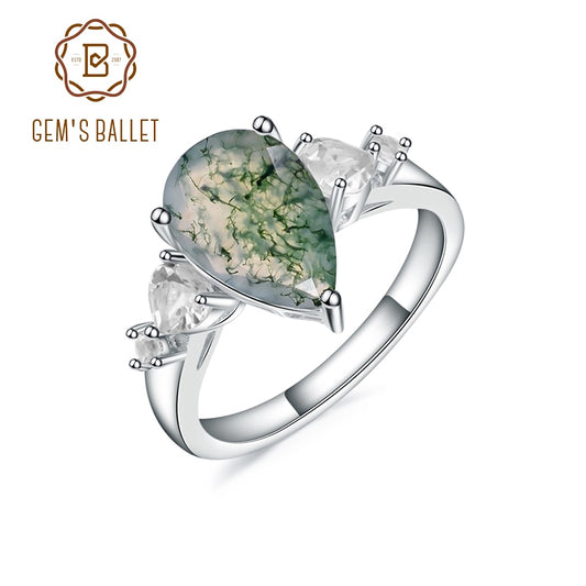 GEM&#39;S BALLET Healing Crystals Moss Agate Gemstone Engagement Rings in 925 Sterling Silver Handmade Bridesmaid Ring Gift For Her