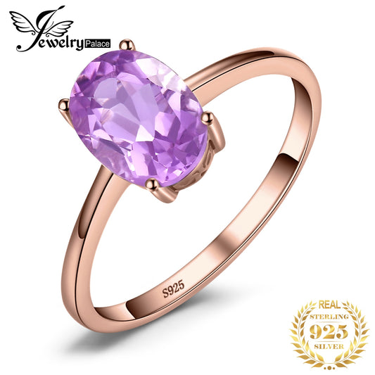 JewelryPalace Rose Gold Yellow Gold Plated Oval Natural Amethyst Citrine Garnet Topaz Peridot 925 Sterling Silver Ring for Women