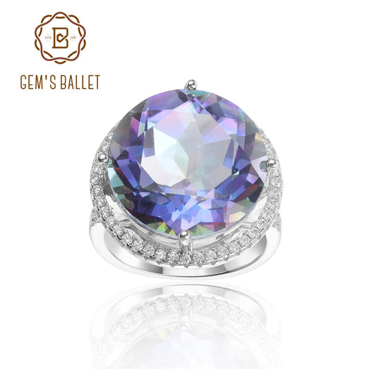 GEM&#39;S BALLET 925 Sterling Silver Gemstone Rings Blueish Mystic Topaz Vintage Cocktail Ring For Women Party Jewelrt