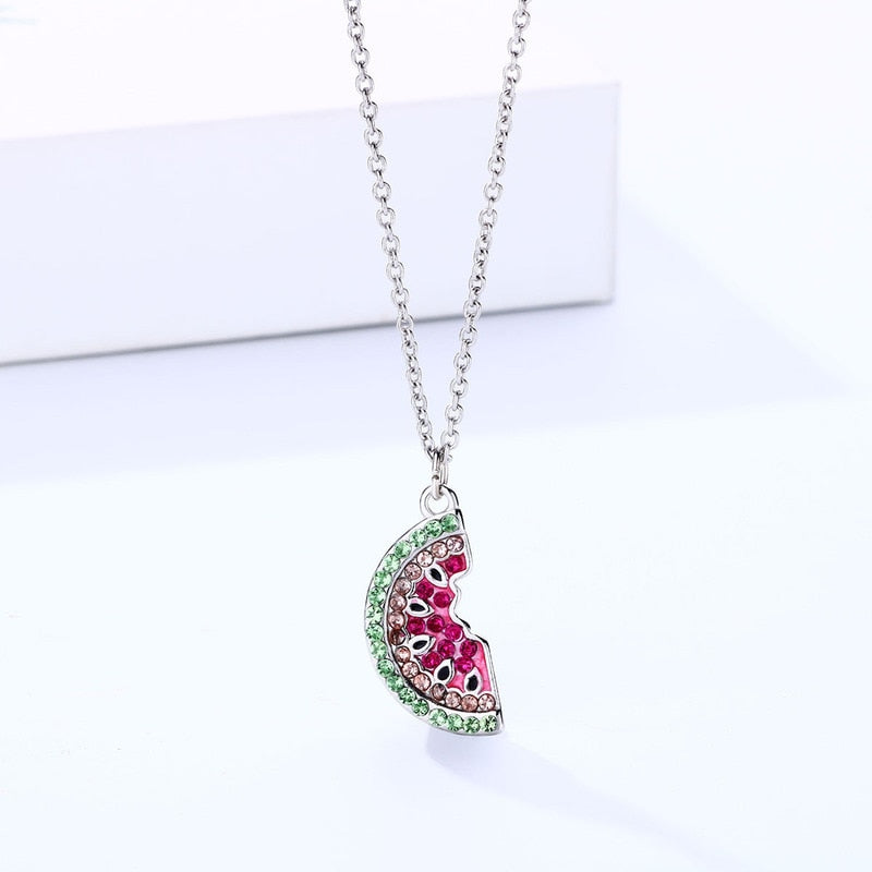 Luoluo&baby Fashion Cute Watermelon Fruit Zircon Necklace Charm Summer Choker Jewelry Gift For Girl Children Daughter Default Title