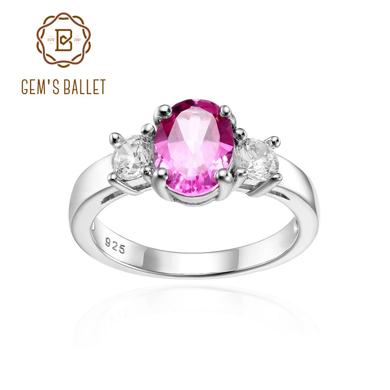 GEM&#39;S BALLET November Birthstone Promise Ring 6x8mm Oval Pink Topaz Three Stone Engagement Ring in 925 Sterling Silver