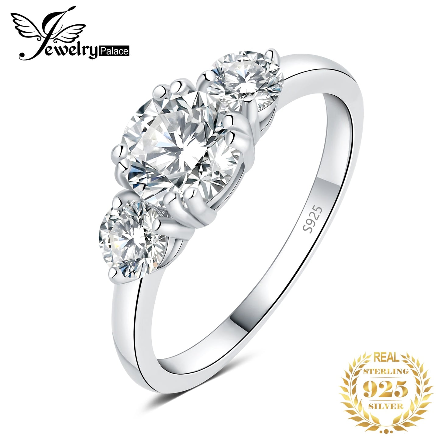 JewelryPalace Moissanite D Color 1.4ct 925 Sterling Silver 3 Stone Wedding Engagement Ring for Woman Yellow Rose Gold Plated